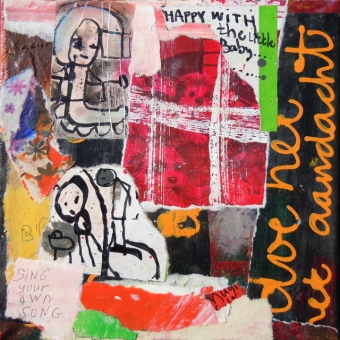 Collage kunstwerk 'Doe het met aandacht'