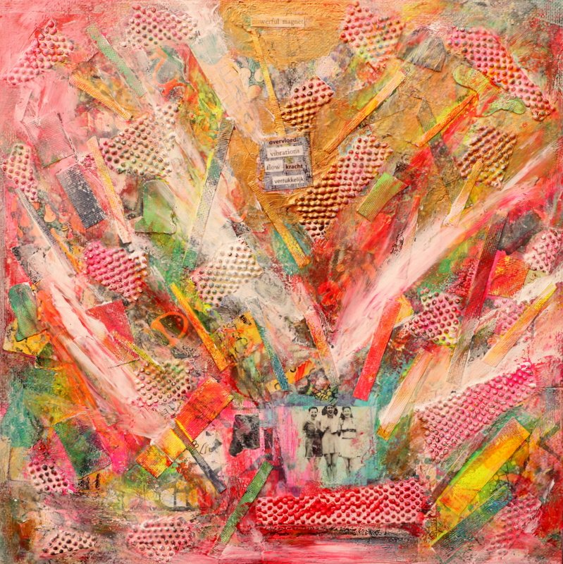 Collage kunstwerk Good Vibrations. Mixed media kunst collage.