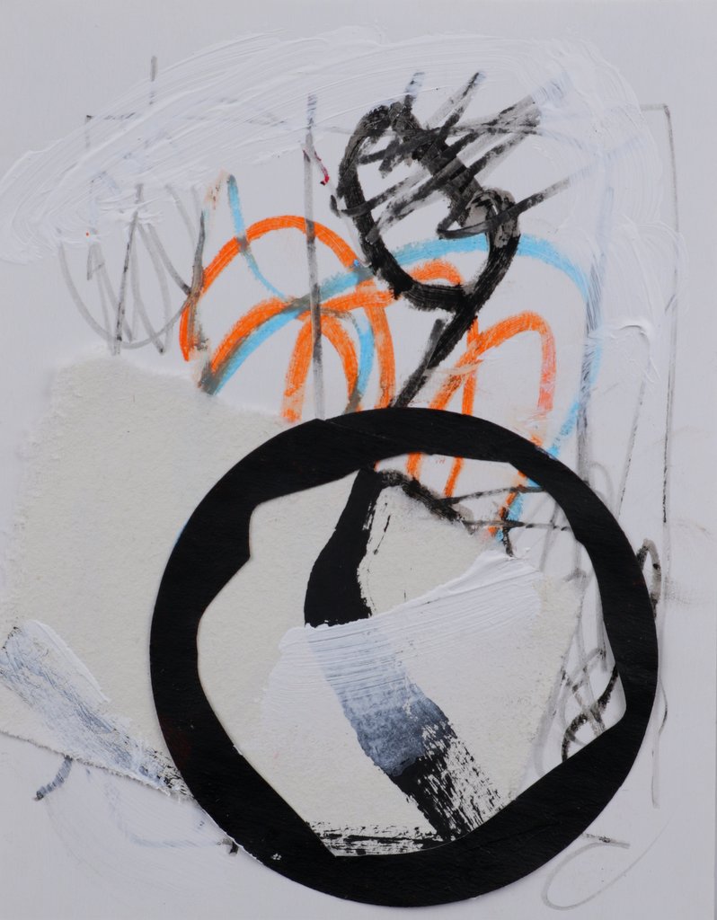 Abstracte collage met zwarte cirkel